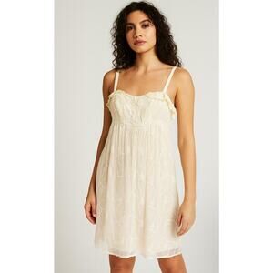 Left of Center Womens 8 Ruffle Lace Cami Dress Cream Silk Spaghetti Straps